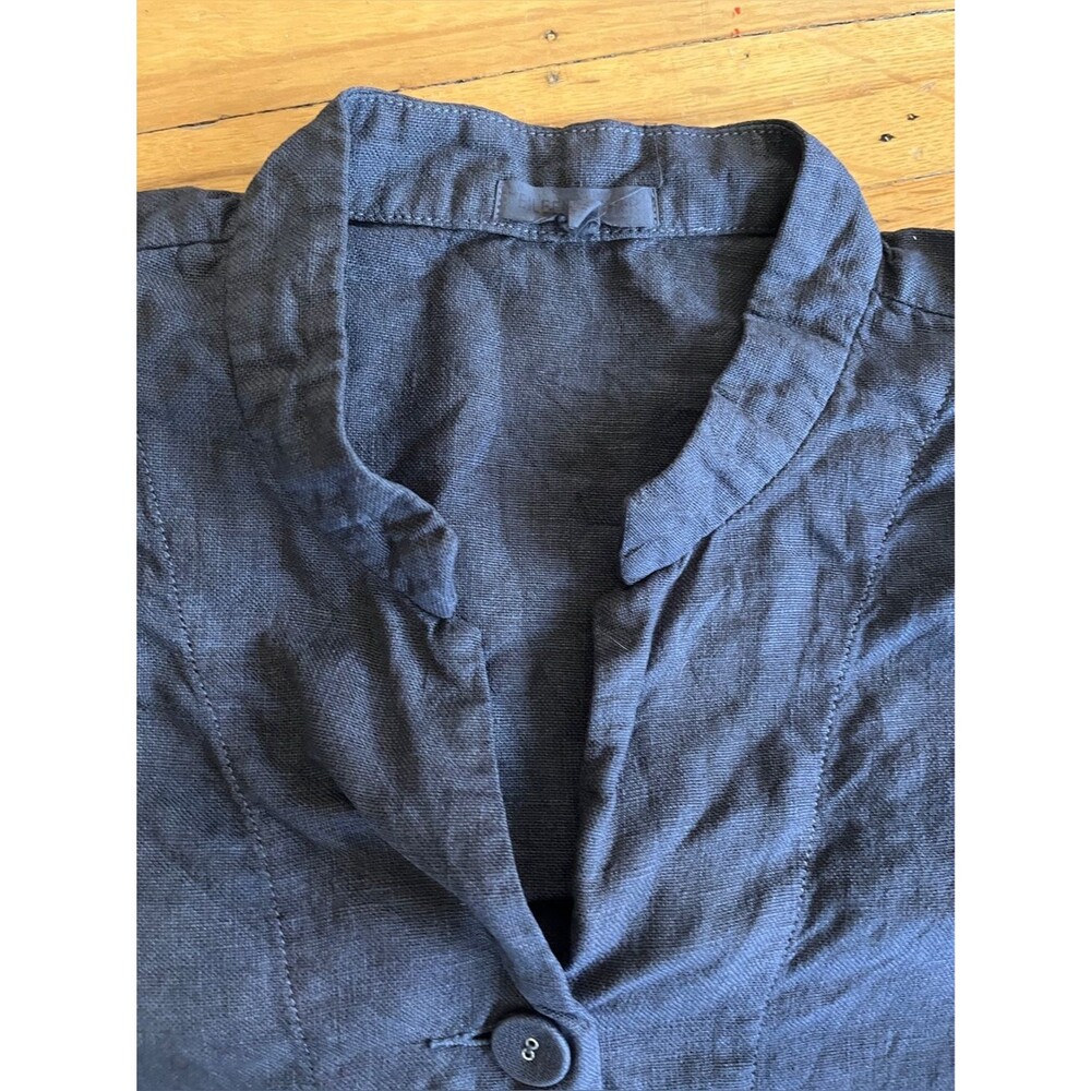Eileen Fisher summer linen jacket top shirt gray mandarin collar chore scandi L